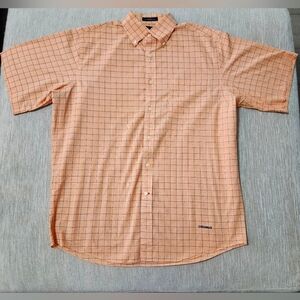 Daniel Cremiuex Orange Blue White Plaid Button Collard Short SL Shirt Men Sz LG